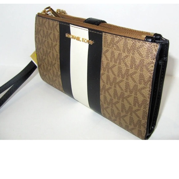 Michael Kors Large Double Zip Wallet / Wristlet with Blk/Wht Color Block - Picture 3 of 16